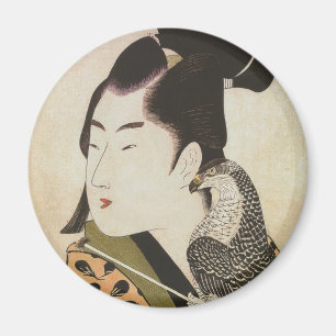 Japanischer Falconer in einer Kimono-Vintagen Magnet