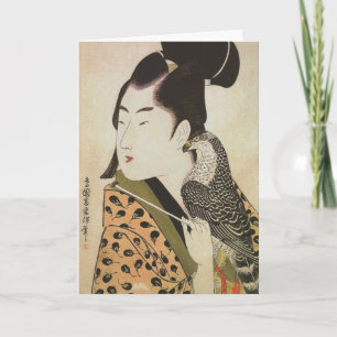 Japanischer Falkner in einem Kimono Vintage-Kunst Karte