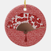 Japanischer Fan im Blatt-Druck, dunkelrot und weiß Keramikornament (Hinten)