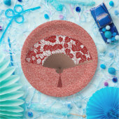 Japanischer Fan im Blatt-Druck, dunkelrot und weiß Pappteller (Party)