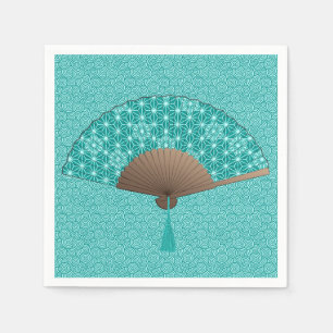 Japanischer Fan in Asanoha Muster, Türkis Serviette