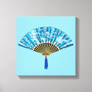 Japanischer Fan in Türkisblau und Weiß Leinwanddruck