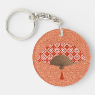 Japanischer Fan, Shippo Motif, Mandarin Orange Key Schlüsselanhänger