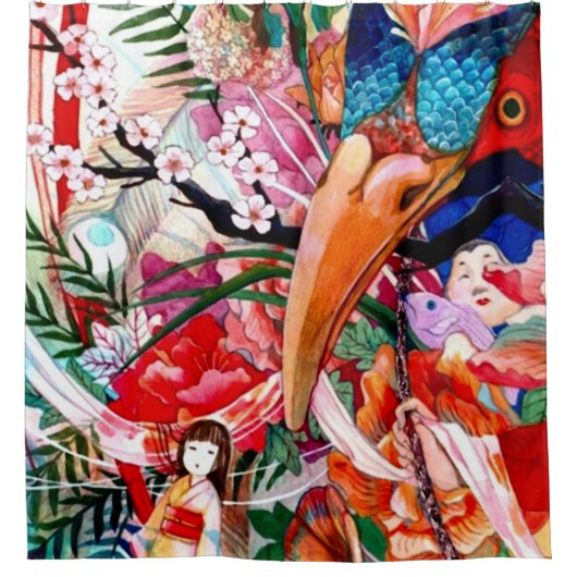 Japanischer Farbcollagen-Duschvorhang Duschvorhang (Vorderseite)