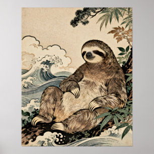 Japanischer Faulheitsplakat – Entspannende Tierkun Poster