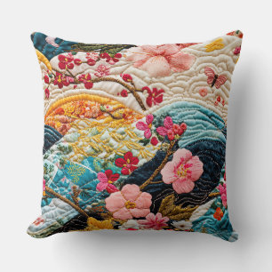 Japanischer Faux-Quilt-Kimono-Patchwork Kissen