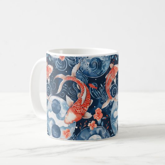 Japanischer Fisch in Wasserfarbe Kaffeetasse (Vorderseite Links)