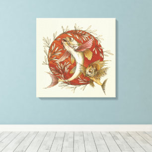 Japanischer Fliegender Fisch und Bambusblätter Vin Leinwanddruck