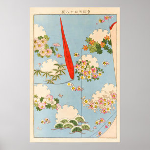 Japanischer floraler Kunstdruck Vintage Kimono Lan Poster