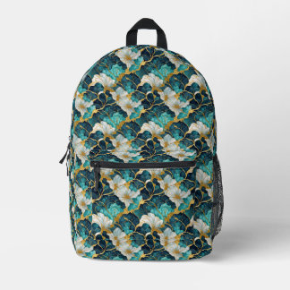 Japanischer floraler Teal-Gold-Rucksack Bedruckter Rucksack