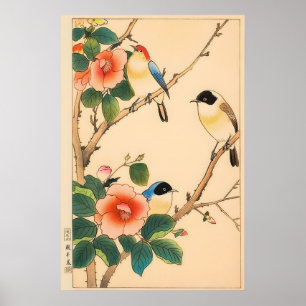 Japanischer floraler Vogel-Kunstprint - Vintage-Wo Poster