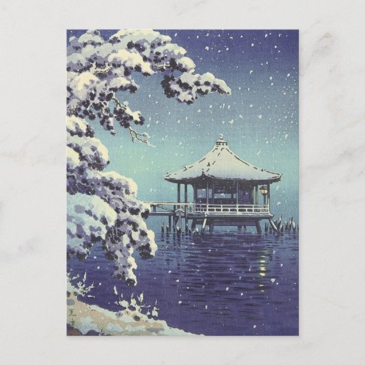 Japanischer Fluss Side Winter Scene Art  Postkarte (Vorderseite)