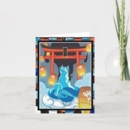Japanischer Fox und Pagoda Dankeschön Karte