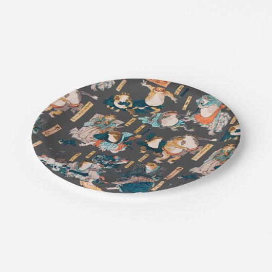 Japanischer Frog ukiyo-e Froggies Pappteller (Schrägansicht)