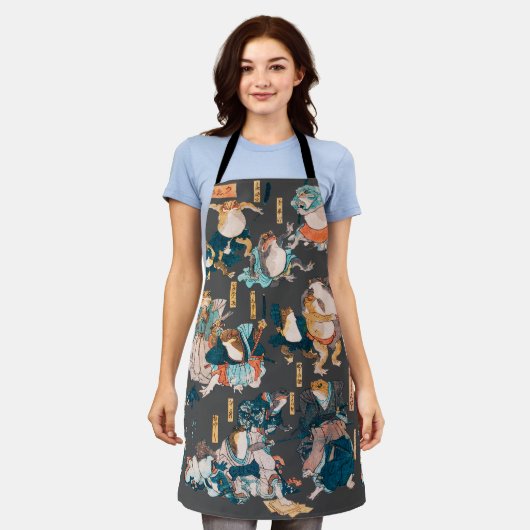 Japanischer Frog ukiyo-e Froggies Schürze (Getragen)