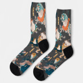 Japanischer Frog ukiyo-e Froggies Socken (Linkes Detail)