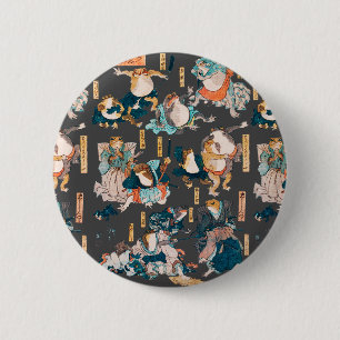 Japanischer Frog Woodblock Ukiyo-e-anime Held Button