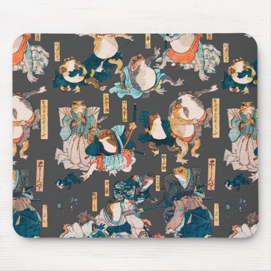 Japanischer Frog Woodblock Ukiyo-e-anime Held Mousepad (Vorne)