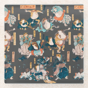 Japanischer Frosch-Holzschnitt Kuniyoshi Ukiyo-e Glasuntersetzer
