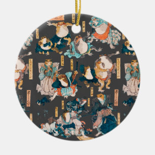 Japanischer Frosch-Holzschnitt Kuniyoshi Ukiyo-e Keramik Ornament