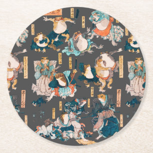 Japanischer Frosch-Holzschnitt Kuniyoshi Ukiyo-e Runder Pappuntersetzer