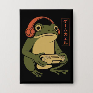 Japanischer Gamer Frosch Lustig Vintage Gaming Button
