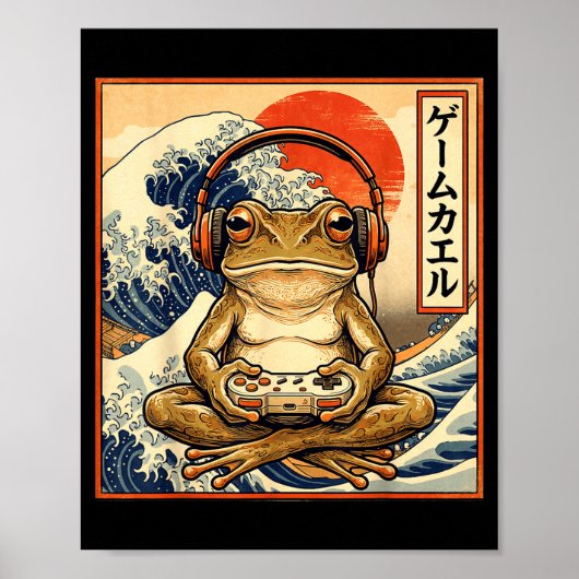 Japanischer Gaming-Frosch Great Wave Kunstwerk Poster (Vorne)