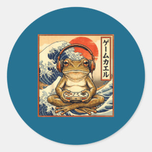 Japanischer Gaming-Frosch Große Welle Runder Aufkleber