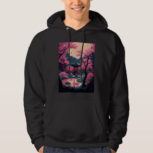 Japanischer Garten Cherry Blossom Brücke Schrein r Hoodie (Vorderseite)