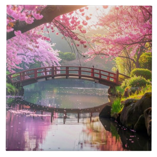 Japanischer Garten, Kirschblütenzeit. Fliese (Vorderseite)