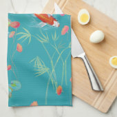 Japanischer Garten Koi Teich in Aquamariner Küche Geschirrtuch (Viertel Falte)
