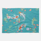 Japanischer Garten Koi Teich in Aquamariner Küche  Geschirrtuch (Horizontal)