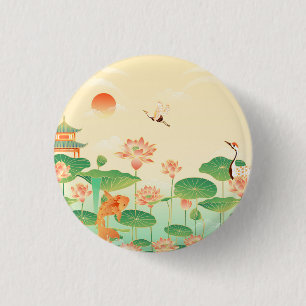 Japanischer-Garten-Koi-Teich und Seerosen Kunst Button