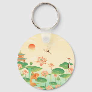 Japanischer Garten Koi-Teich und Seerosen Kunst Schlüsselanhänger