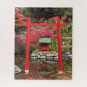 Japanischer Garten Teich Rotes Torii-Tor Puzzle (Vertikal)