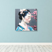 Japanischer Geisha in einem Kirschgarten Leinwanddruck (Insitu (Holzboden))