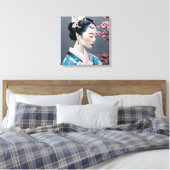 Japanischer Geisha in einem Kirschgarten Leinwanddruck (Insitu (Schlafzimmer))