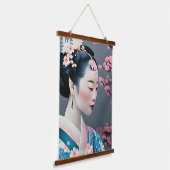Japanischer Geisha in einem Kirschgarten Wandteppich Mit Holzrahmen (Gewinkelt)