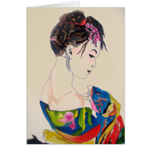 Japanischer Geisha mit blauem Kimono