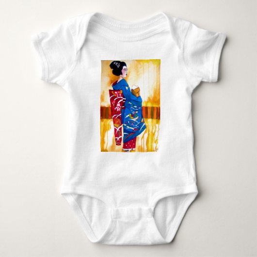 Japanischer Geisha mit blauem Kimono Baby Strampler (Vorderseite)