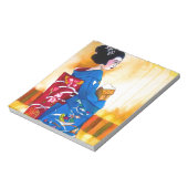 Japanischer Geisha mit blauem Kimono Notizblock (Rotiert)