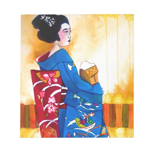 Japanischer Geisha mit blauem Kimono Notizblock (Vorderseite)