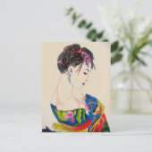 Japanischer Geisha mit blauem Kimono Postkarte (Stehend Vorderseite)