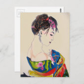 Japanischer Geisha mit blauem Kimono Postkarte (Vorne/Hinten)