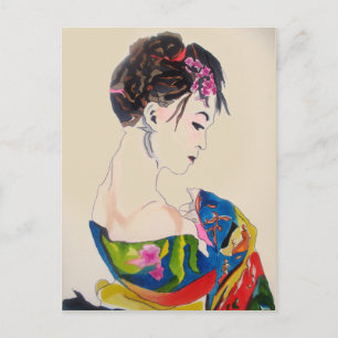 Japanischer Geisha mit blauem Kimono Postkarte