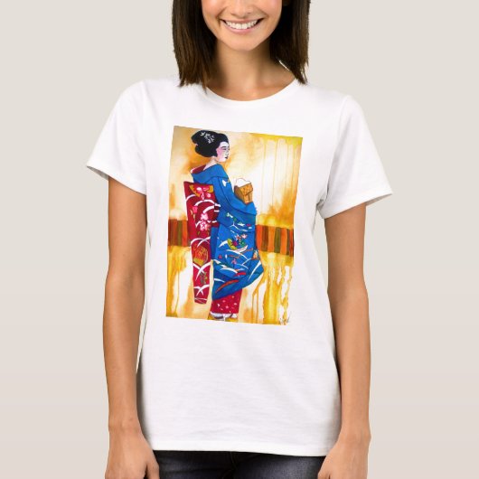 Japanischer Geisha mit blauem Kimono T-Shirt (Vorderseite)