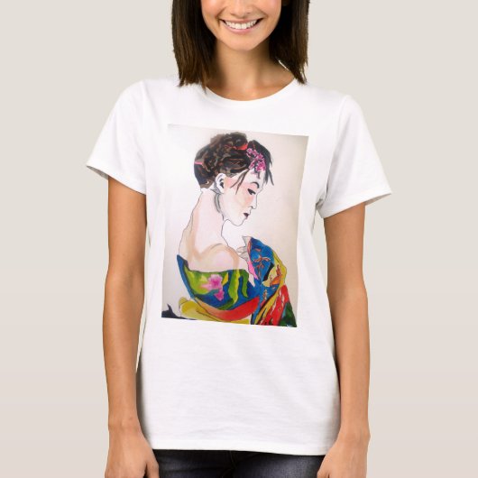 Japanischer Geisha mit blauem Kimono T-Shirt (Vorderseite)