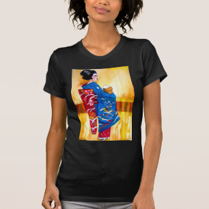 Japanischer Geisha mit blauem Kimono T-Shirt