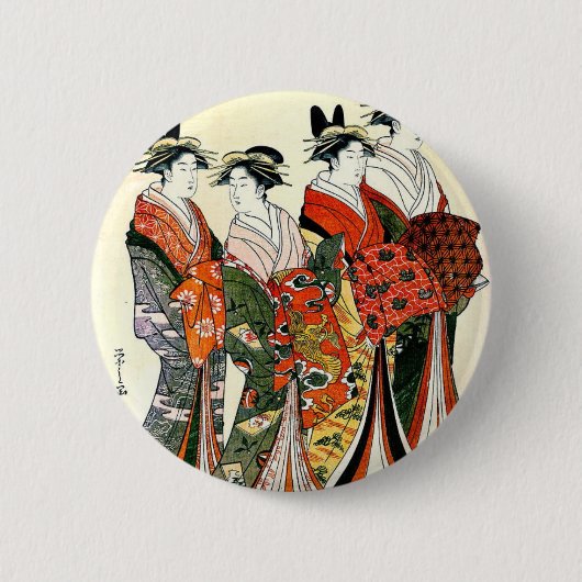 JAPANISCHER GEISHA-VINTAGE KUNST BUTTON (Vorderseite)