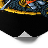 Japanischer Goldener Drache und Samurai Warrior Poster (Ecke)